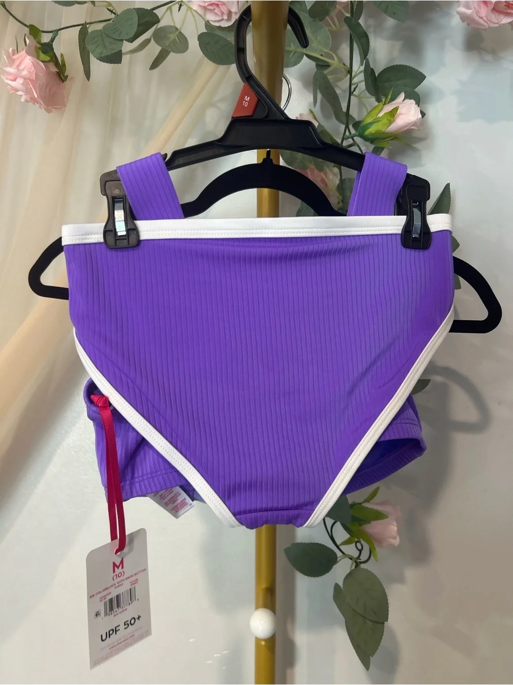 Justice Girls Size 10 Purple Ribbed Colorblock 2 Piece Bikini Swimsuit NWT